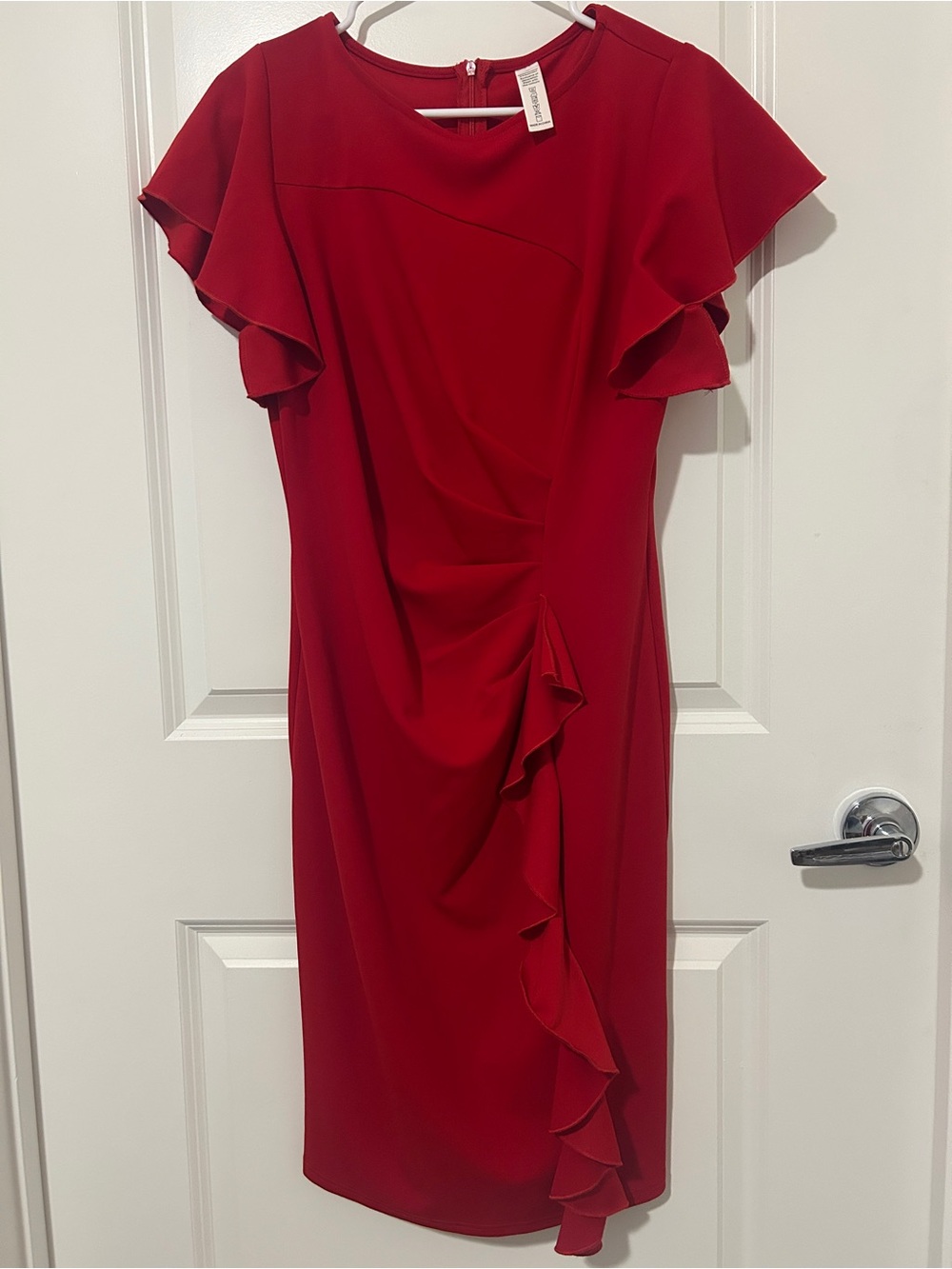 Women's Red Ruffle-Detail Sheath Dress